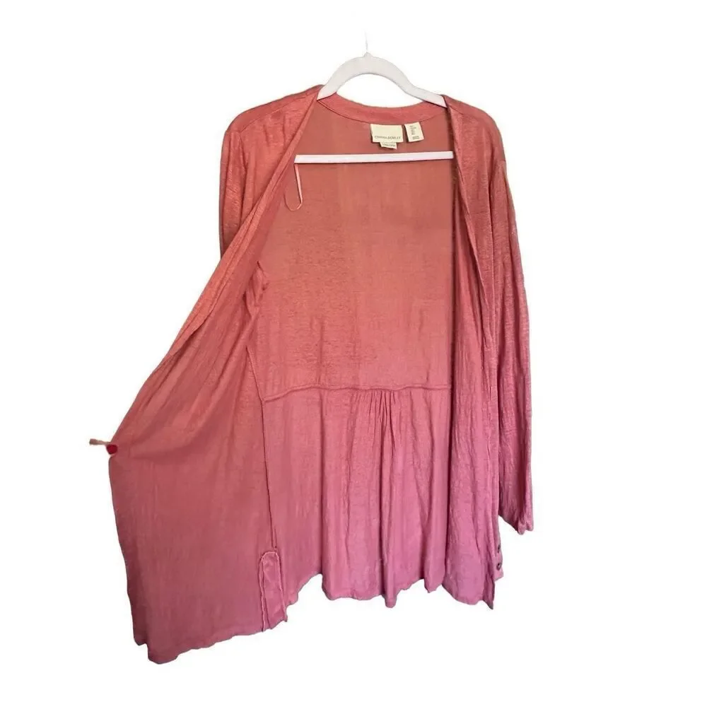 Cynthia Rowley Mauve Dusty Pink long line 100% linen open front cardigan lagenlo - Picture 5 of 7